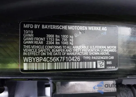 2019 BMW I3 120Ah W/Range Extender z USA, uszkodzony, nr VIN WBY8P4C56K7F10426